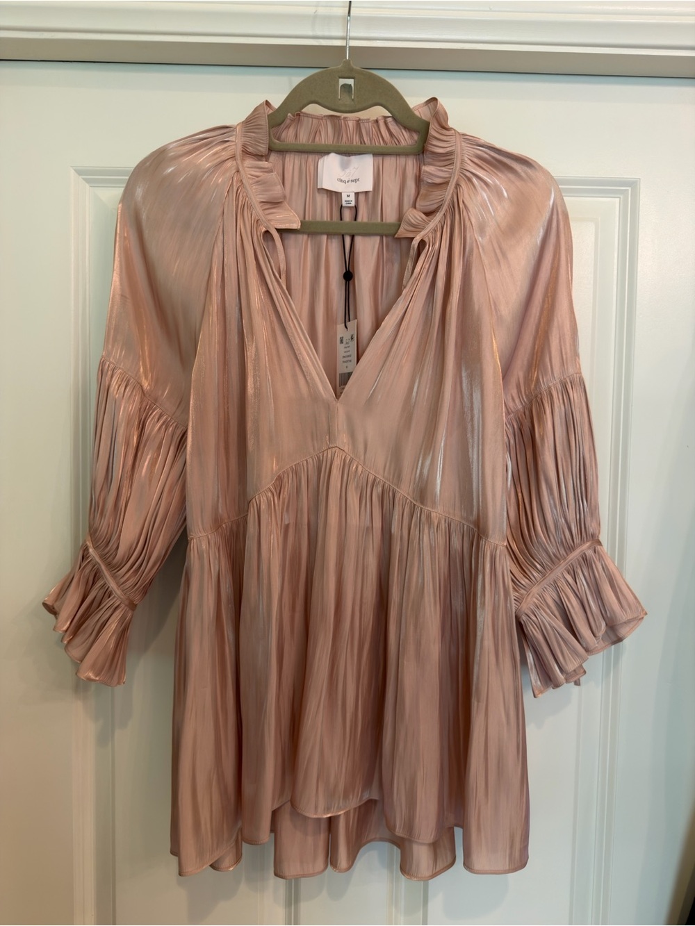 cinq a sept Blush Pink Pleated V-Neck Tunic